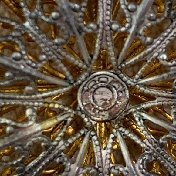 Vintage Filigree Pendant Openwork Necklace on Gokd Tone Sterling Silver Chain - Picture 6 of 7